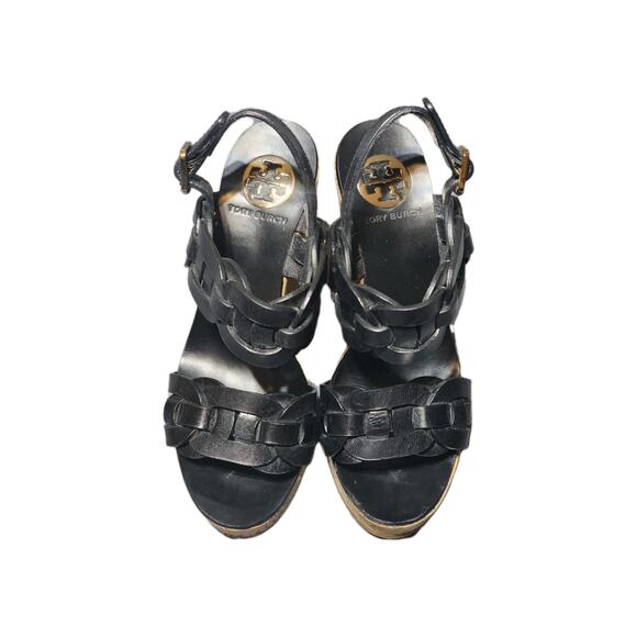 Tory Burch Shoes Womens Size 6 Black Cork Wedge Open Toe Sandals Shoes - Picture 3 of 12